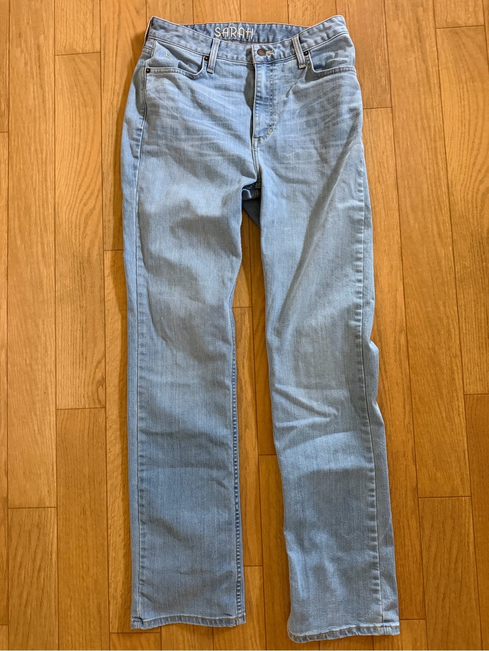 Kimes Ranch Light Blue Straight Leg Jeans with Yellow Pocket Stitch - Picture 4 of 4